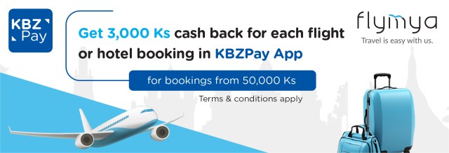 Get cash back 3,000 kyats for Flymya bookings in KBZPay!