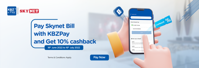 Pay Skynet Bill with KBZPay and Get 10% cashback