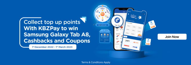 Collect top up points with KBZPay to win coupons and cashback